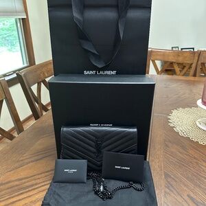 Yves Saint Laurent Classic Cassandre Chain Wallet In Grain De Poudre Leather